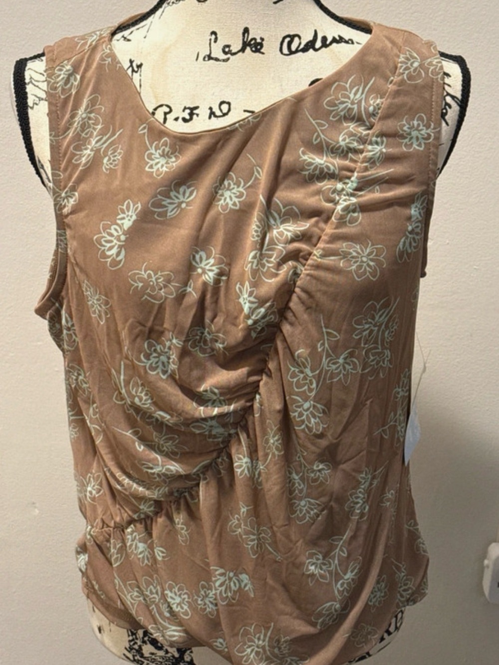 Sleeveless Floral  Blouse in Tan